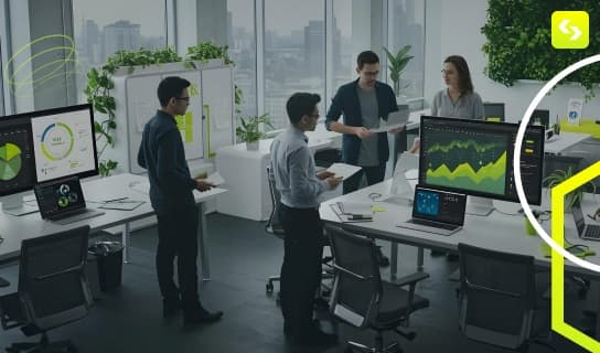 Tech industry embracing sustainability with renewable energy and eco-friendly practices.